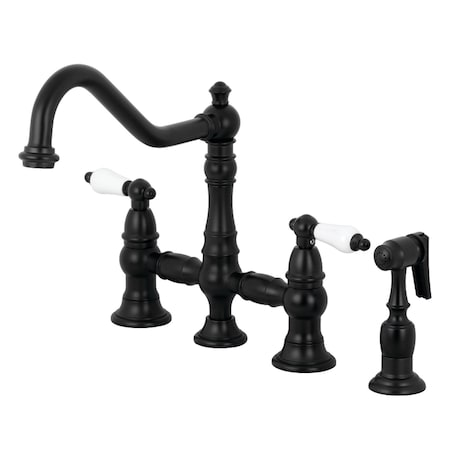 Kingston Brass KS3270PLBS Restoration 8" Bridge Kitchen Faucet W/ Sprayer, Matte Black KS3270PLBS
